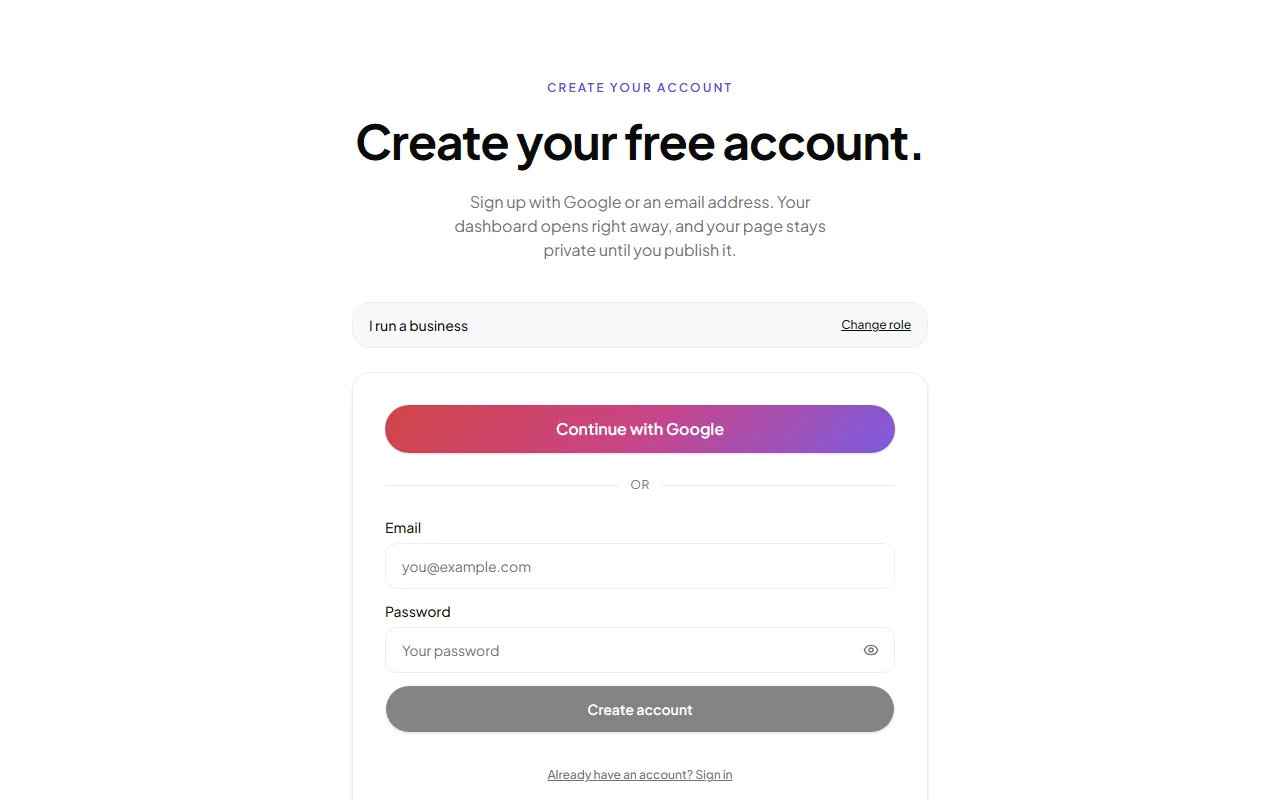 Create your account